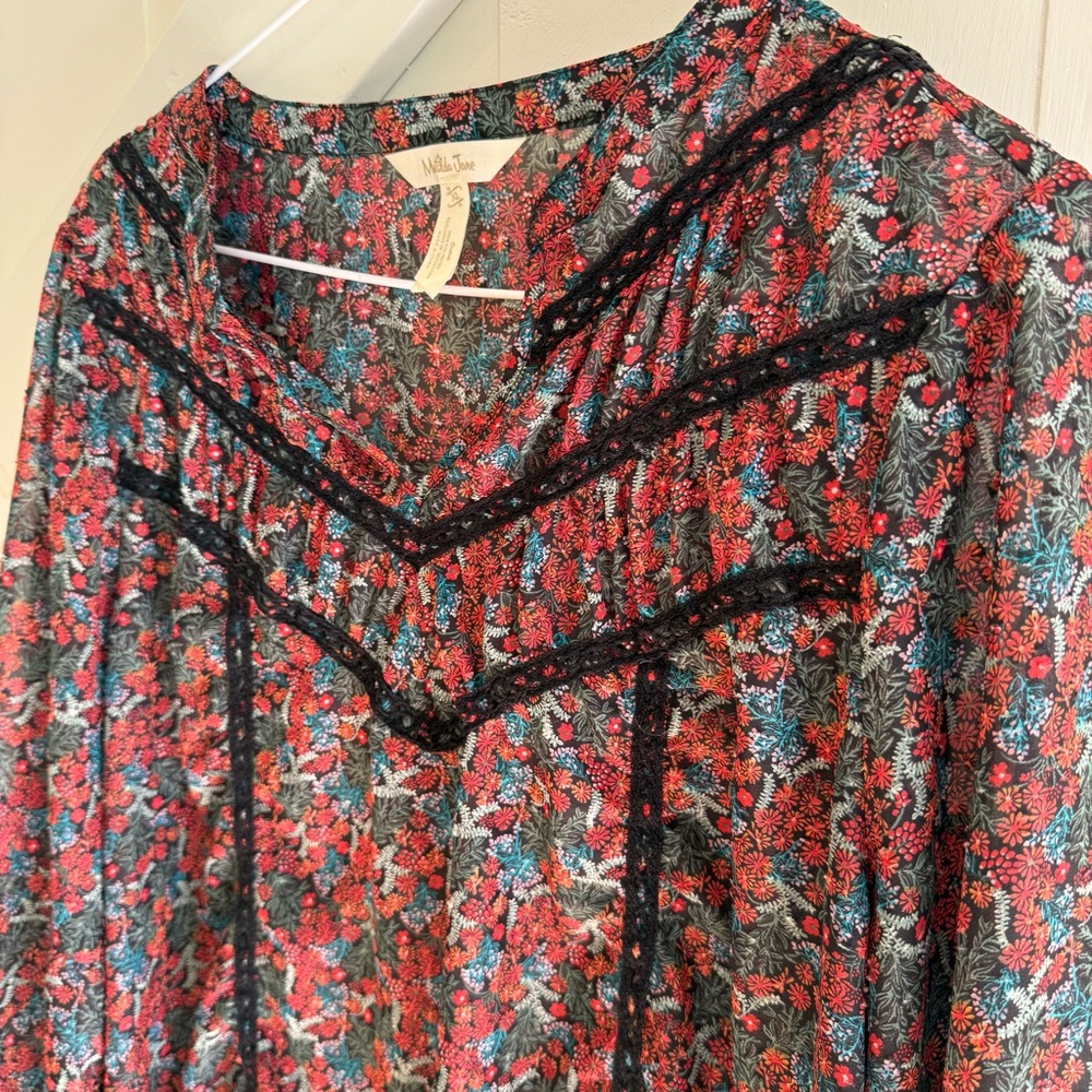 Matilda Jane Carol Tunic Blouse Gypsy Sz XL Boho Floral Long Sleeves Peasant Top - Picture 4 of 10